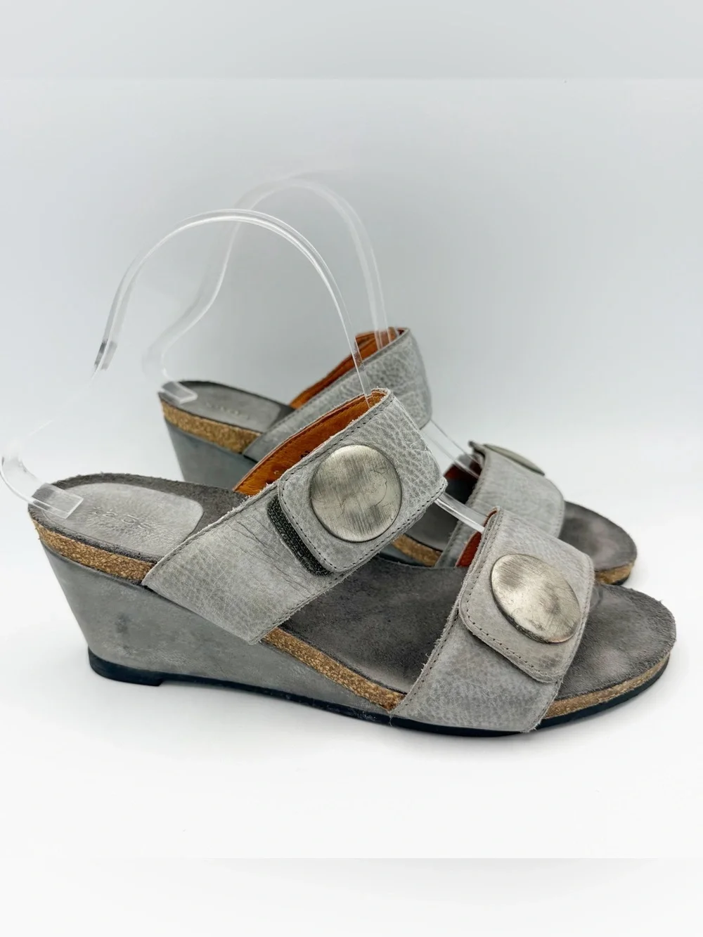 Taos Carousel Womens Wedge Sandals Ankle Strap Olive Gray Leather Size 38